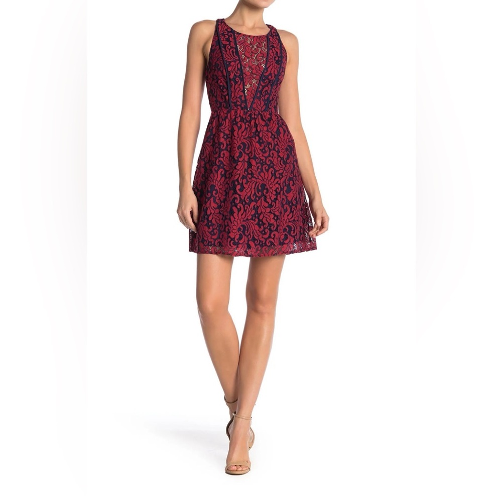 BCBGeneration Red and dark blue Lace Mini Dress